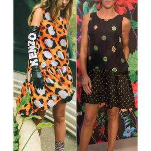 KENZO X H&M Dress 6 REVERSIBLE ASYMMETRIC HILO ANIMAL/GEOMETRIC SILK Drop Waist